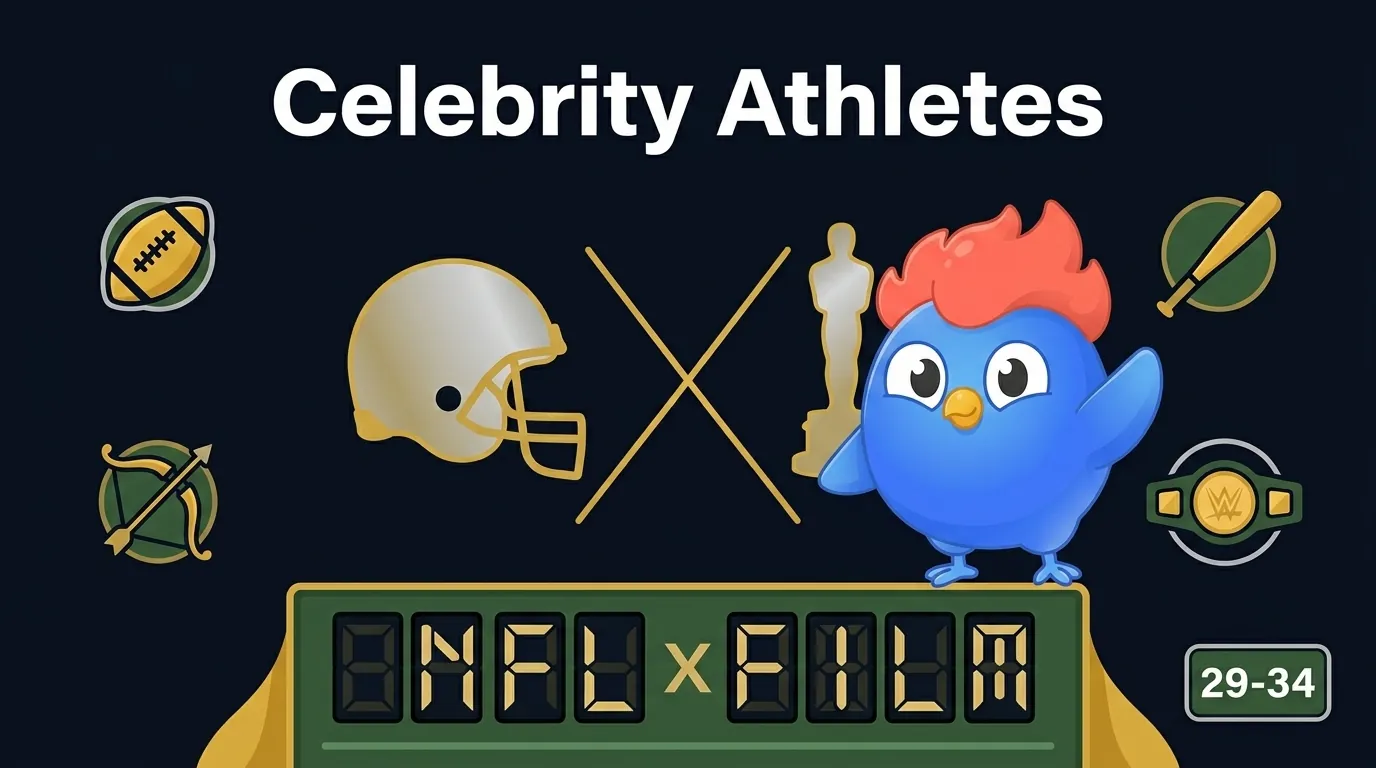Celebrity Athletes infographic: football helmet and Oscar statue crossed in gold silhouette with a small "NFL x Oscar" label beneath, over dark navy with warm gold accents