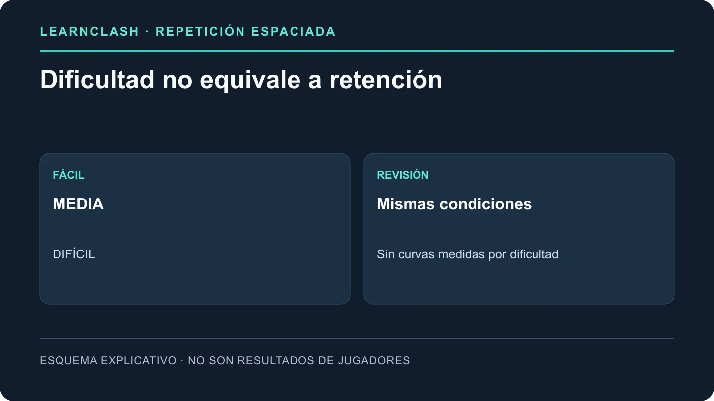 Fácil, media y difícil son niveles de preguntas; no se presentan curvas de recuerdo medidas para esos grupos.