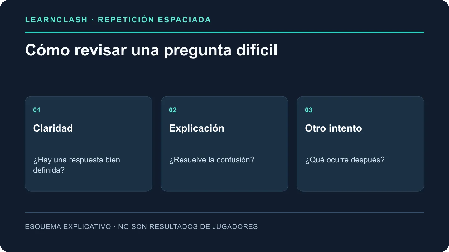 Ante una pregunta difícil, comprueba claridad, explicación y un intento posterior; contar errores no demuestra aprendizaje.
