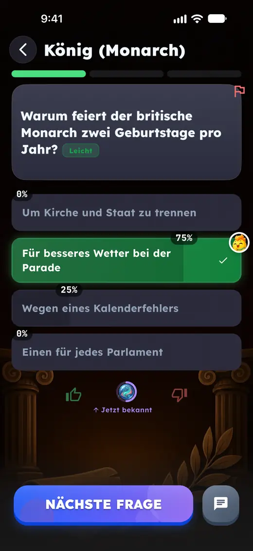German: the reveal with the opponent's pick and how players answered.