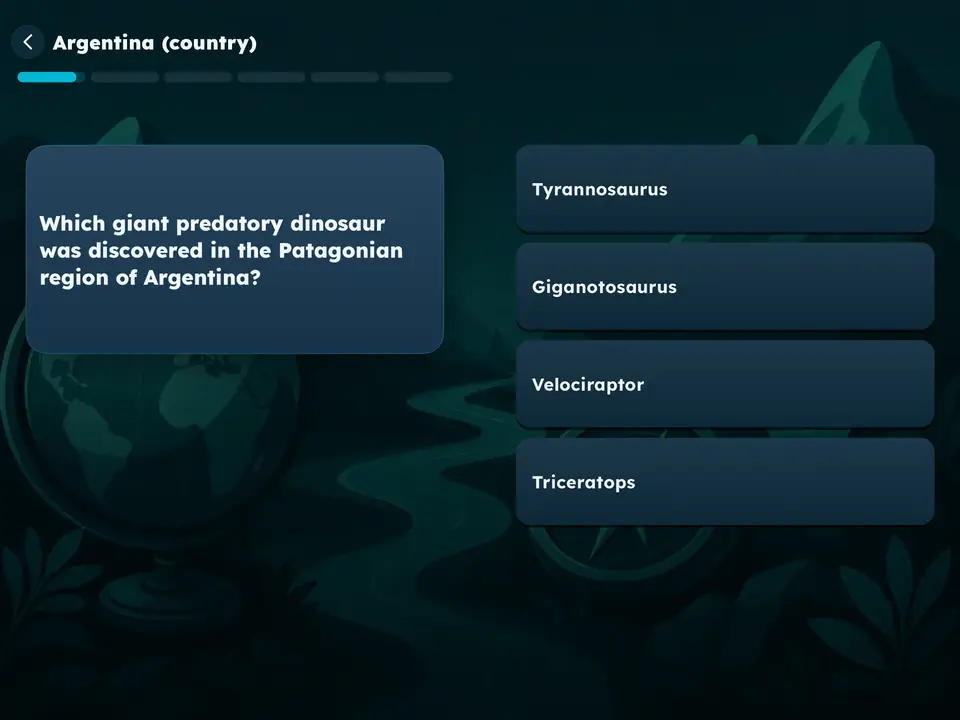 The question beside its answers: which giant predatory dinosaur was discovered in Patagonia?