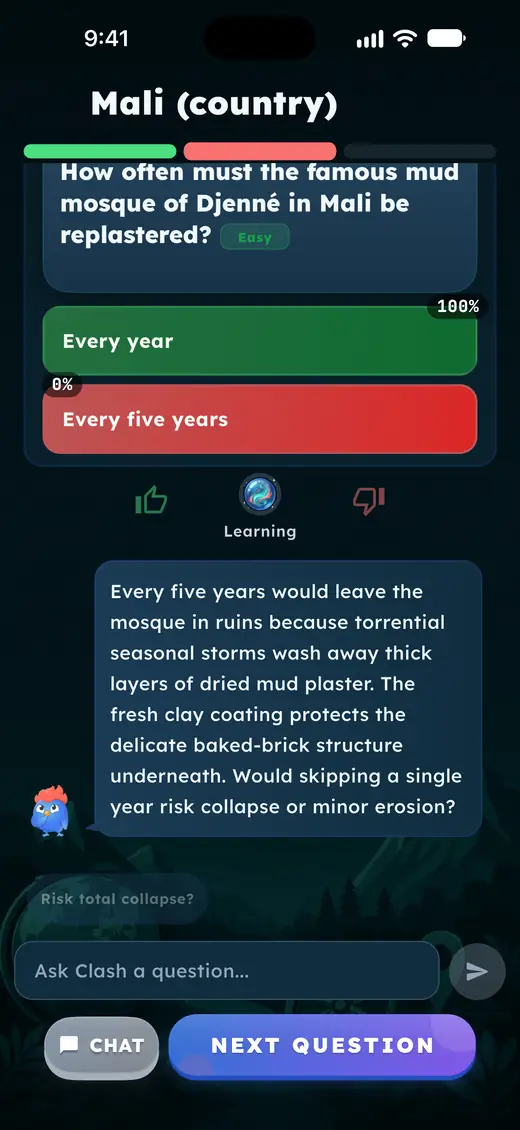 A wrong answer, explained: why the mud mosque of Djenné is replastered every year.