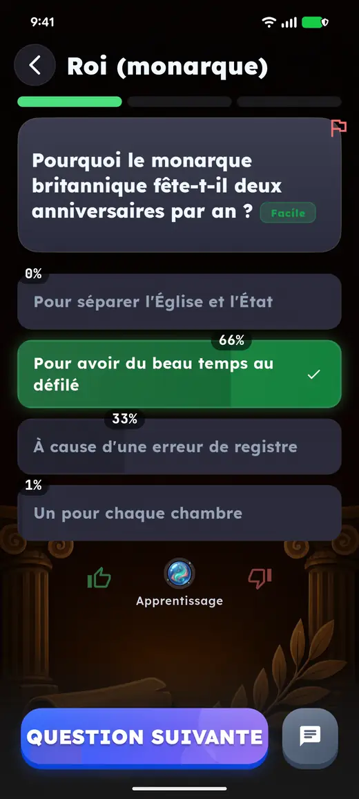 French: the answer, for better parade weather, with how players answered.