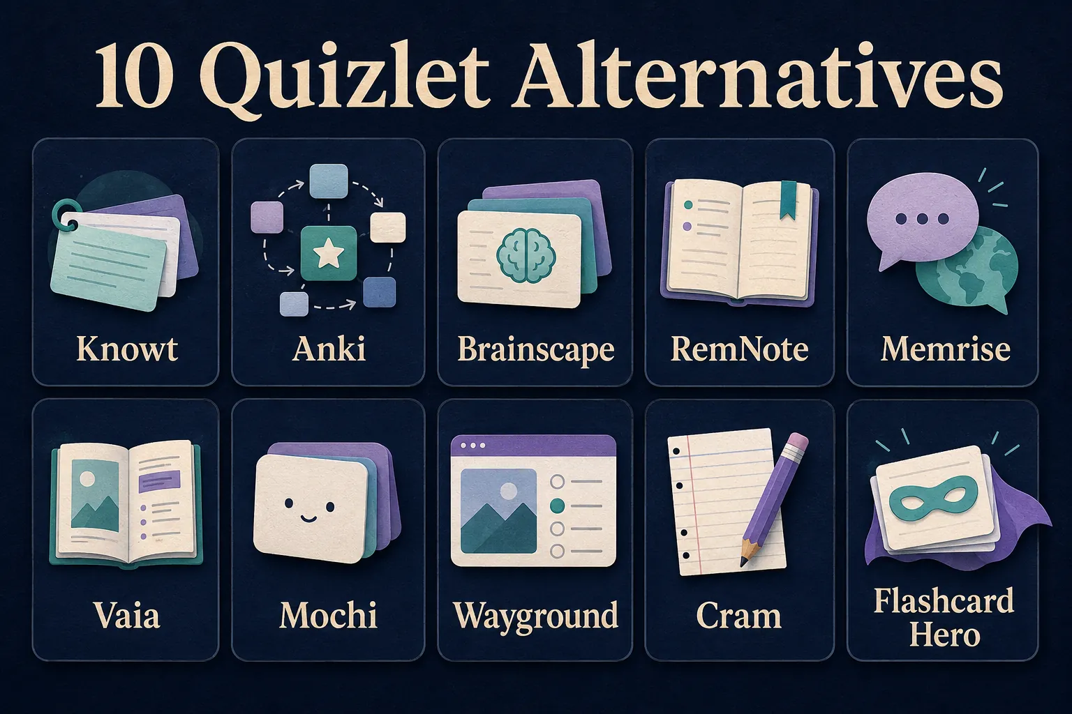 Ten outside study tools grouped by the study task they support