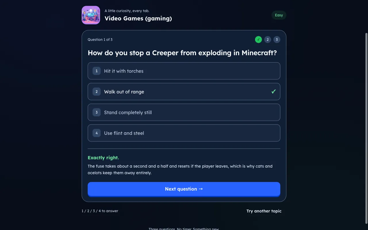 Quiz answer feedback with the correct answer and explanation