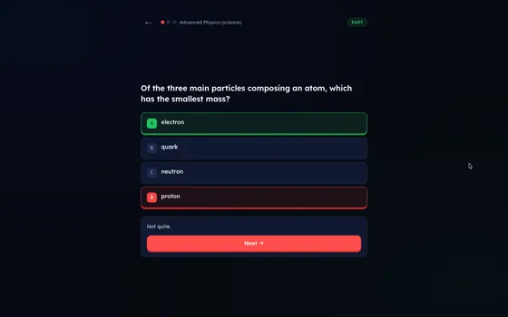 Quiz question screen showing a wrong answer with detailed explanation