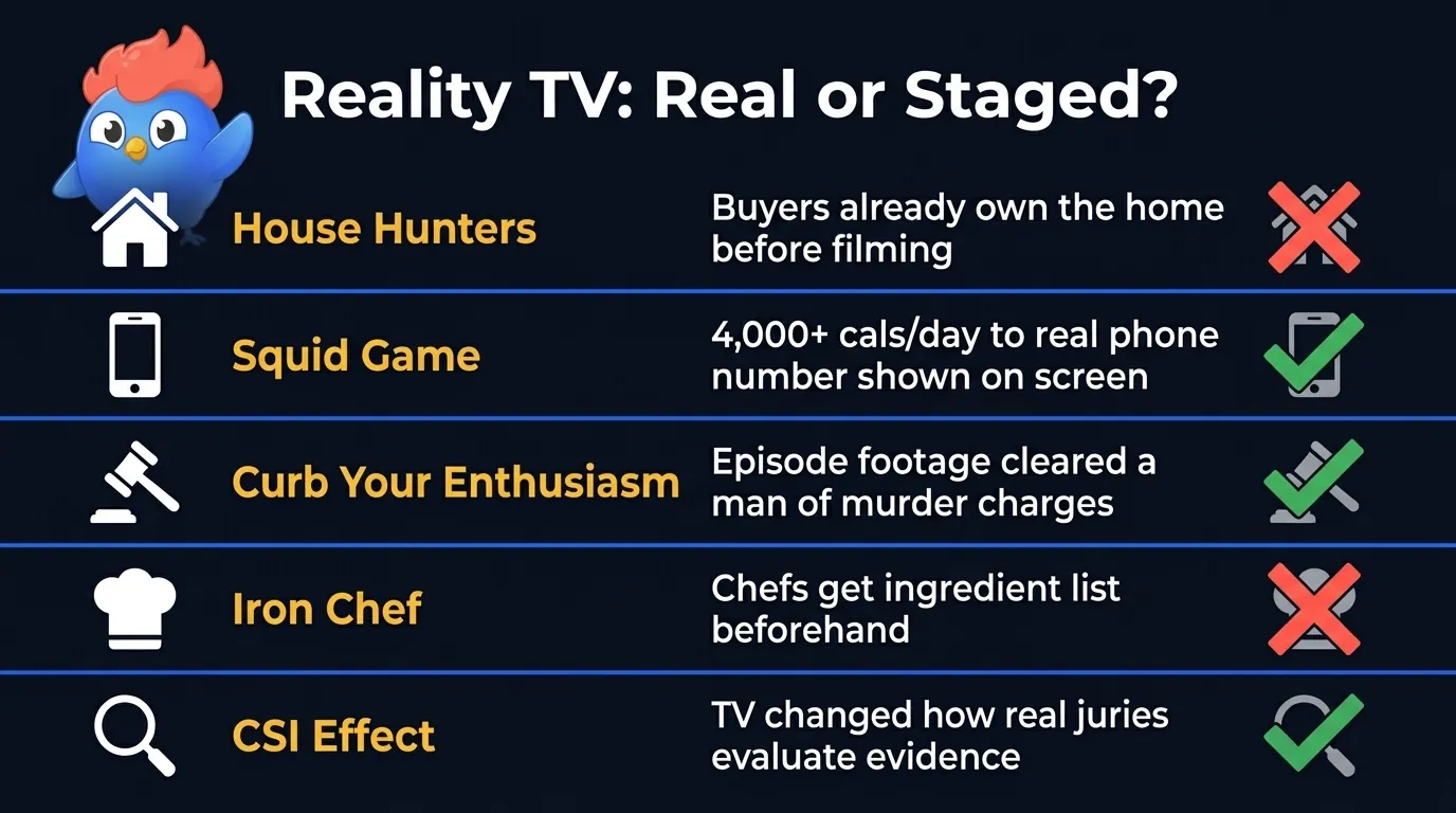 9 reality TV and game show trivia highlights: House Hunters buyers already own their home, Squid Game rejected 10 years, Curb Your Enthusiasm murder alibi, Jeopardy banned wager amounts, CSI Effect on real jurors